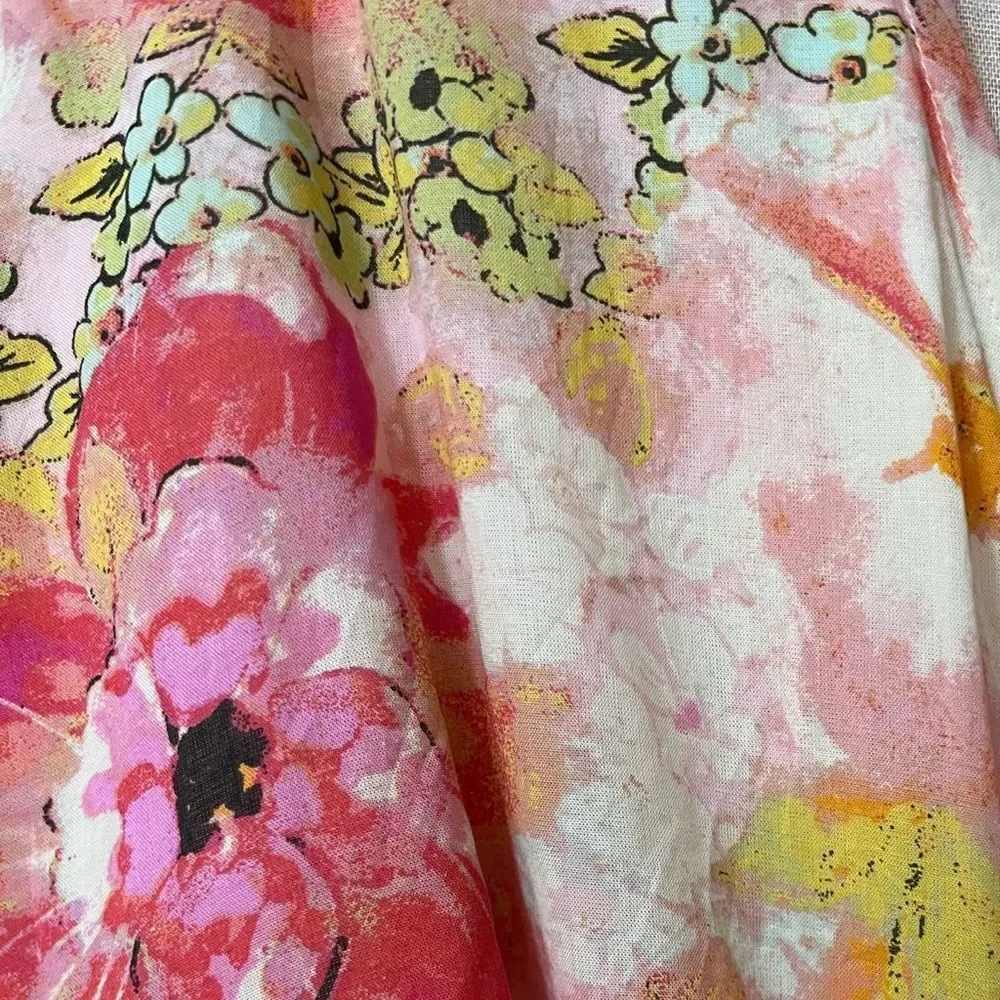 FREE PEOPLE Freddy Tie Waist Minidress Watercolor Floral Print Pink Women’s XS